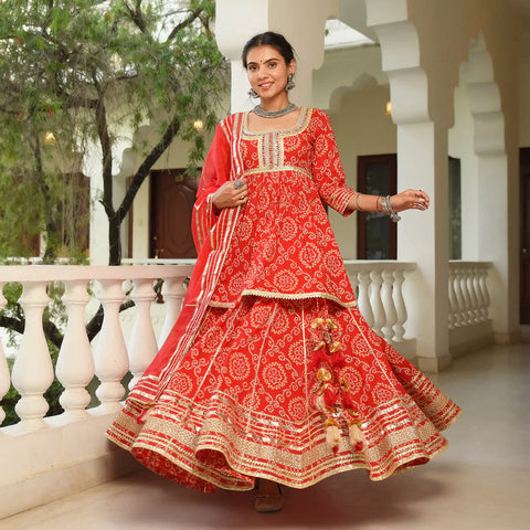 Roli Red Golden Lehenga