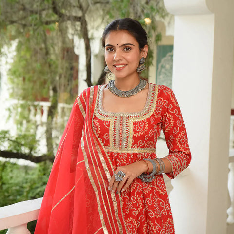 Roli Red Golden Lehenga