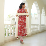 Indian Red White Handblock Stright Suit Set