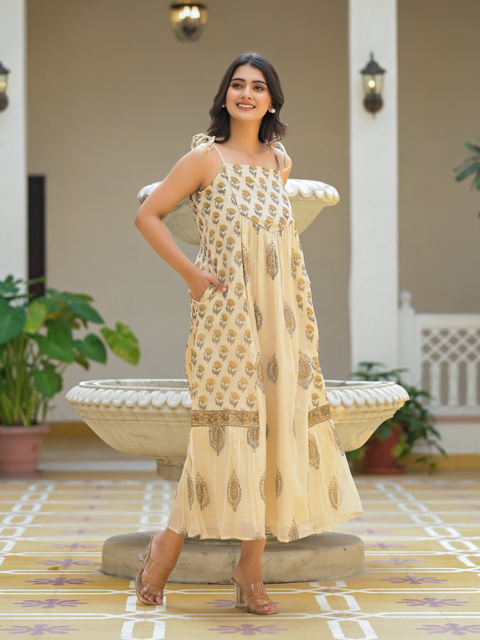 Mimosa Beige Gold Kota Doriya Dress