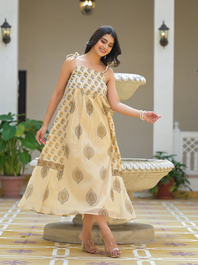 Mimosa Beige Gold Kota Doriya Dress