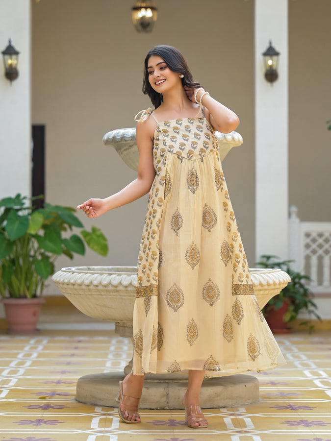 Mimosa Beige Gold Kota Doriya Dress