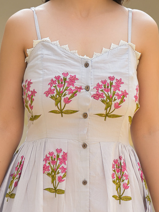 Sliver Ragwort Grey Block Print Knee Dress