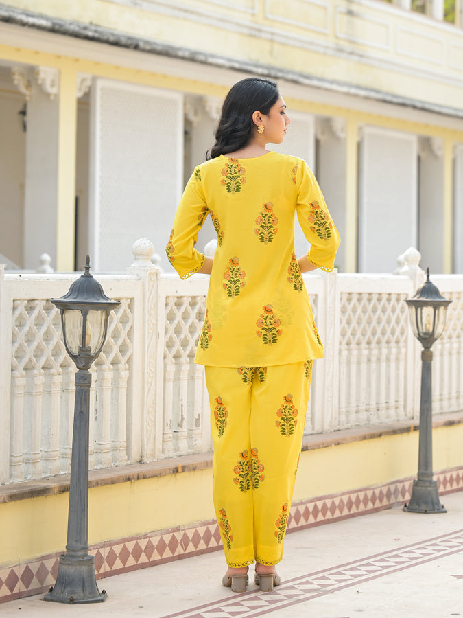 Sunflower Yellow Gold Block Print Co-ord Set