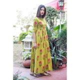 Block Printed Mughal Butta Maxi Dress In Green