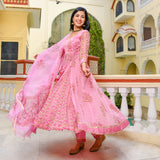 Romantic Pink Double Layer Angrakha Anarkali