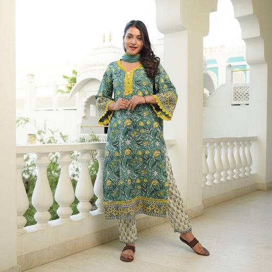 Forest Grreen Crochet Suit Set