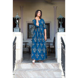 Block Printed Mughal Butta Maxi Dress In Blue
