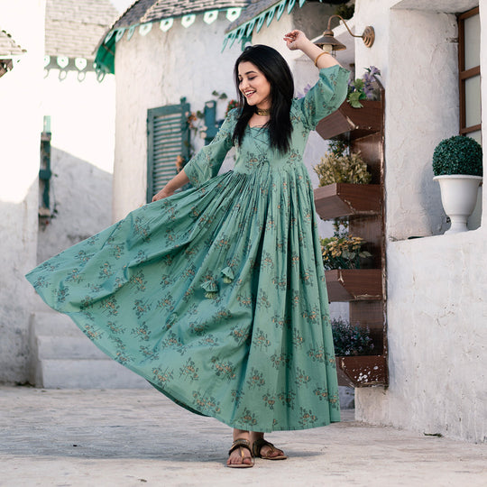 RETRO GREEN VINTAGE FLORAL DRESS