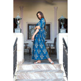 Block Printed Mughal Butta Maxi Dress In Blue