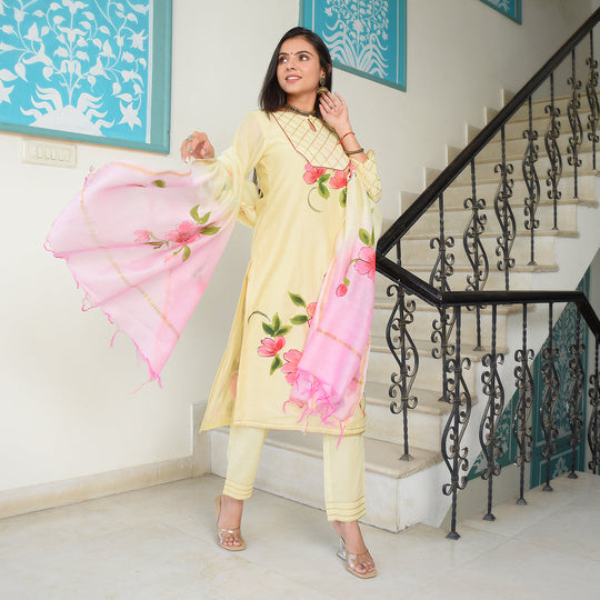 Pale Pistacia Hand Painted Straight Suit Set