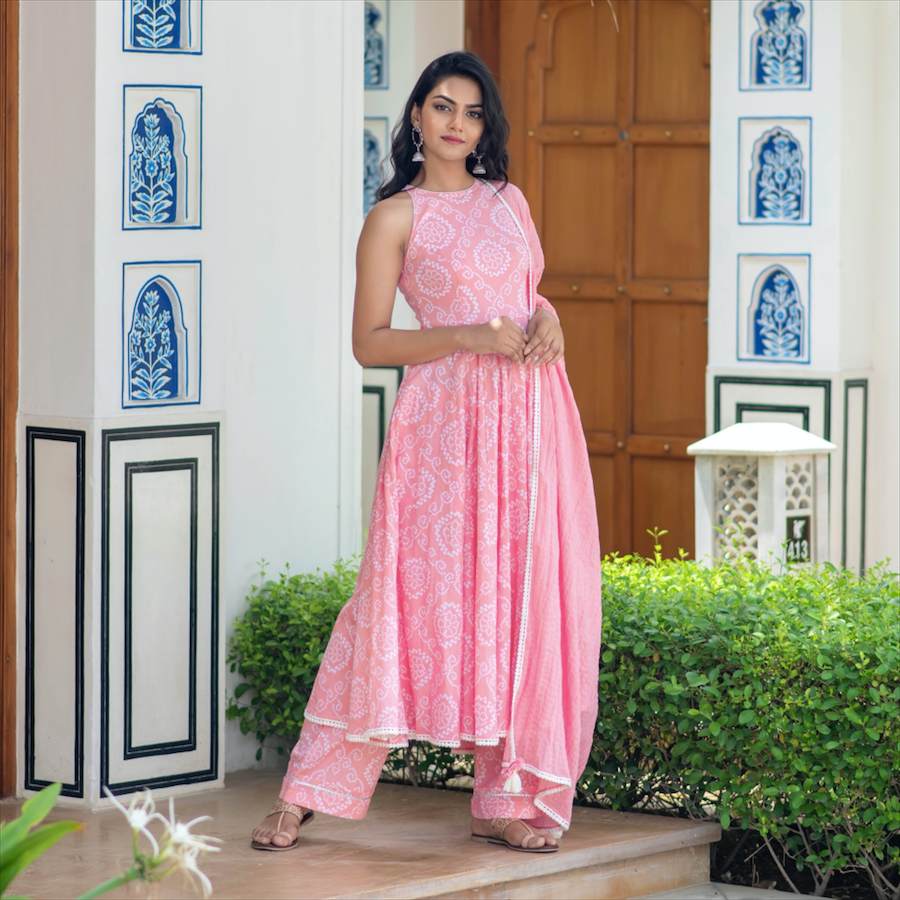 Pink Bandhani Suit Set