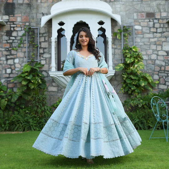 Evening Sky Schiffli Flared suite Set