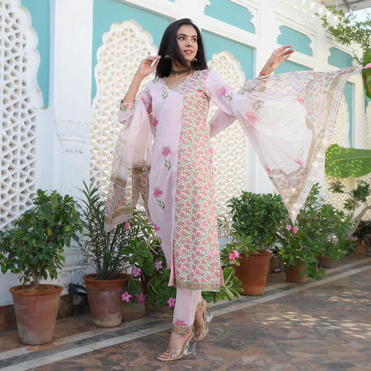 Strawberry Pink straight Suit Set