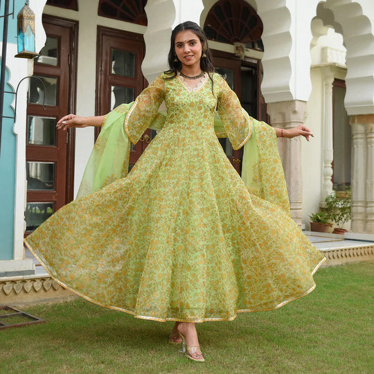 Green Golden Garden organza Anarkali