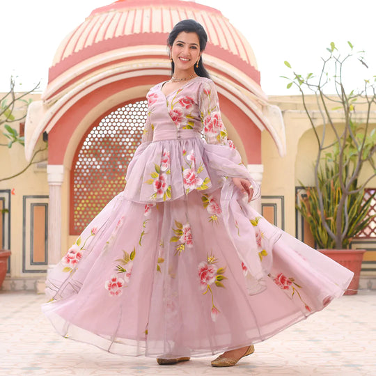 Dusty Rose Peplum Sharara