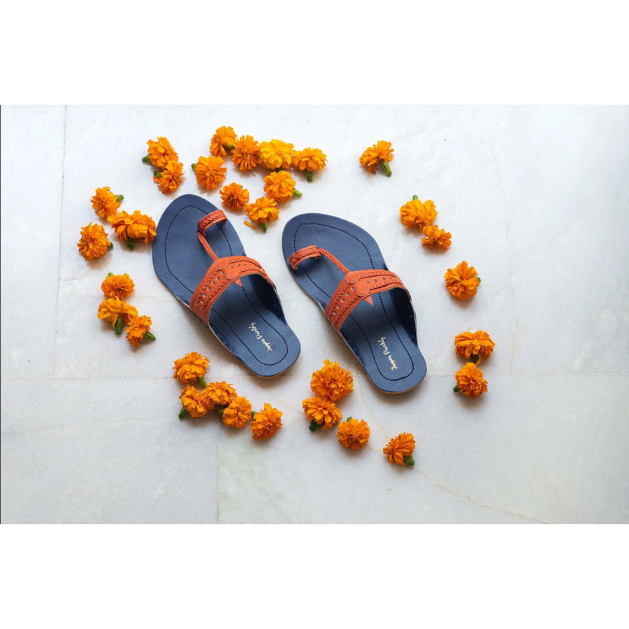 Blue & Rust Handcrafted Two-Tone Kolhapuris