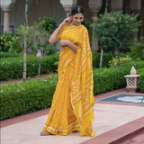 Yellow Block Printed Chanderi Sari