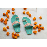 Turquoise & Pink Handcrafted Two-Tone Kolhapuris
