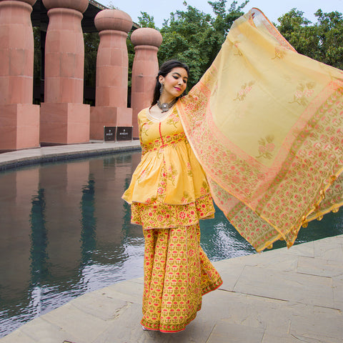 INDIAN YELLOW ORANGE OVER LAYRED PALAZZO