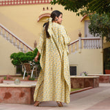 Pale Yellow Green Jaal Print Kaftan Dress