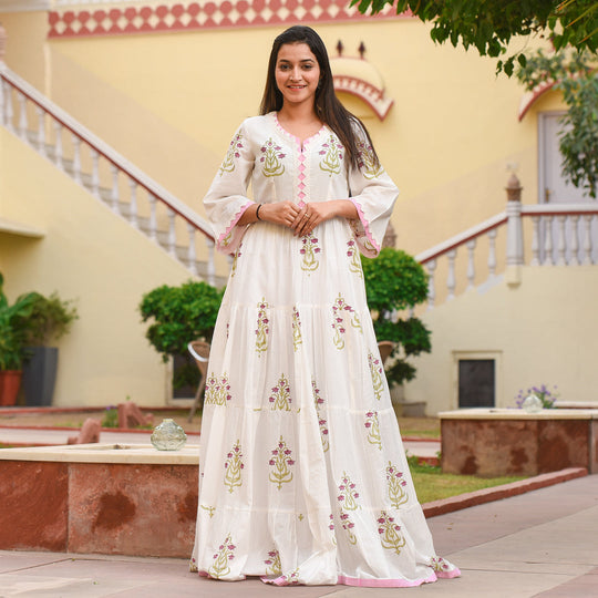 White Flora Crochet Tiered Dress