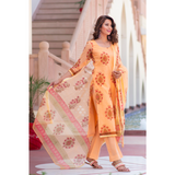 Perfect Peach Hand Block Printed Kota Doriya Suit Set