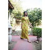 Block Printed Mughal Butta Maxi Dress In Green