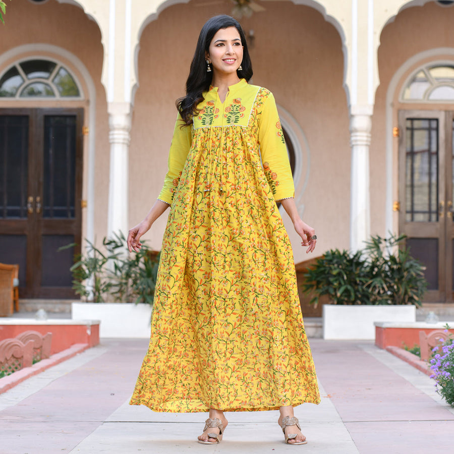 Mughal Print A Line Tassel Dress
