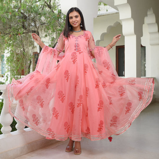 Pink Candy Mirror Organza Anarkali