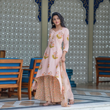 Peach Asymmetrical Kurta Palazzo Set