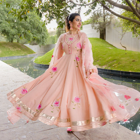 DUSTY ROSE WEDDING HANDPAINTED ANARKALI SUIT