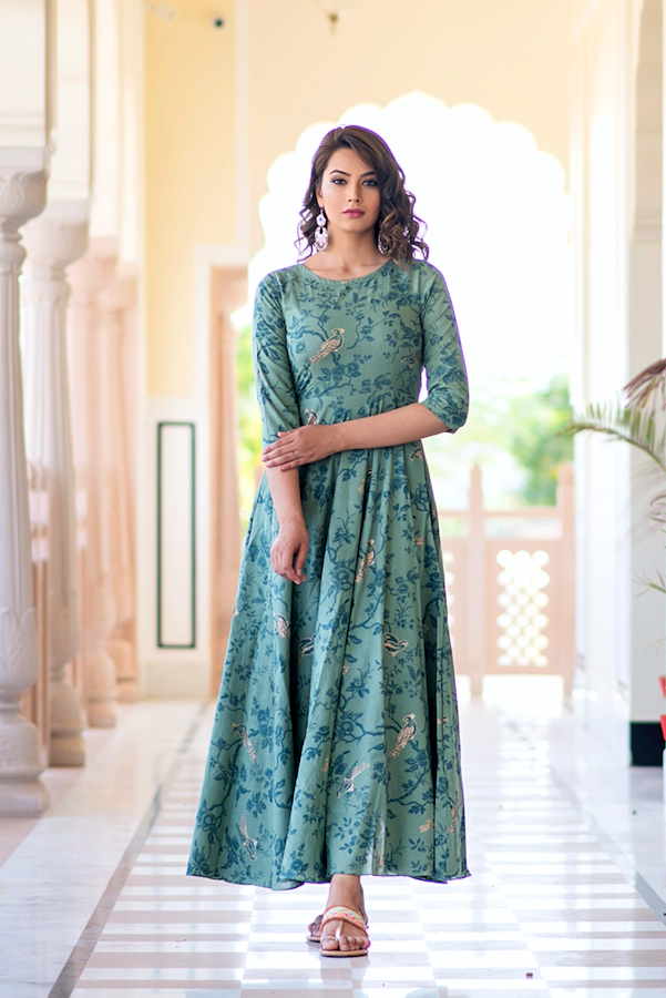 Green Bird Print Dress Green Bird Print Dress