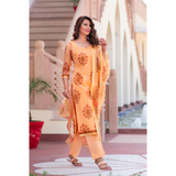 Perfect Peach Hand Block Printed Kota Doriya Suit Set