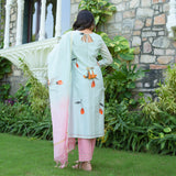 Ocean Pink Blue Hand Painted Straight Suit Set