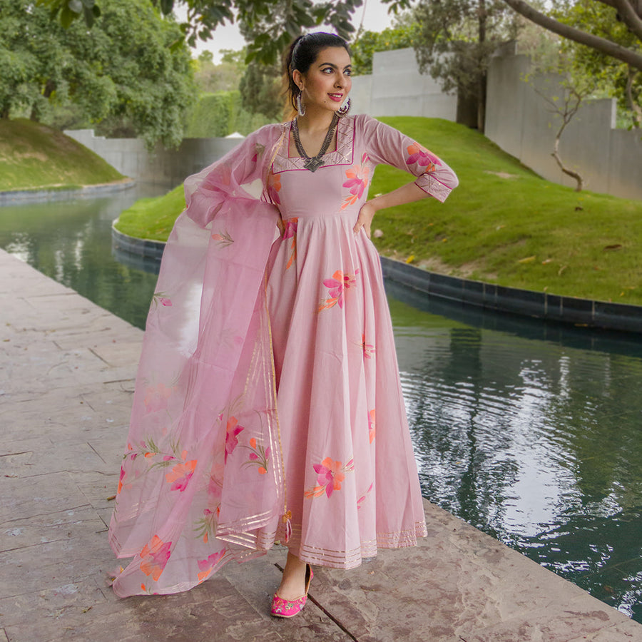 modern anarkali dress Modern Elegance Blue Embroidered Slit Style Anarkali