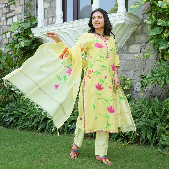 Tea Green Hand Painted Straight Suit Set