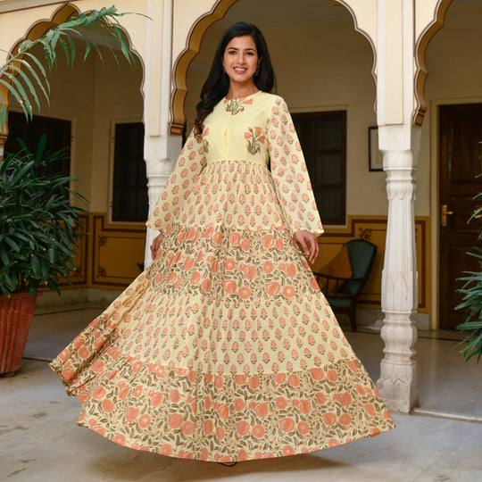 Vanilla Yellow Flora Tiered Dress