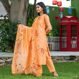 Handpainted Royal Orange Chanderi Suit