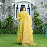 Lime Yellow Schiffli Flared suite Set