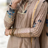 Rajwadi Gota Metallic Brown Chanderi Suit