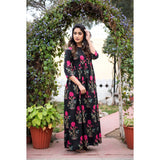 Block Printed Mughal Butta Maxi Dress In Black