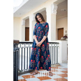 Blue Mughal Butta Hand Block Printed Maxi Dress
