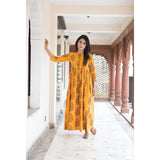 Yellow Floral Printed Cotton Maxi Dress