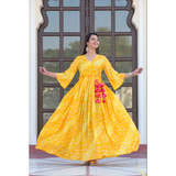 Yellow Bandhani Dress With Tassels