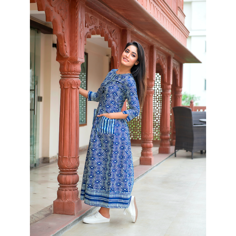 Indigo Casual Dress With Front Pocket