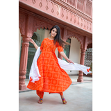 Orange Bandhani Suit Set With Dupatta