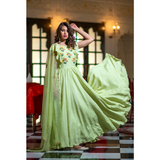 Pistachio Green Hand Embroidered Dress With Organza Dupatta