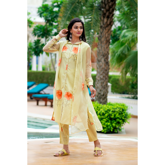 Hand Painted Cord Set With Chiffon Shrug