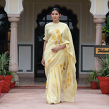 Hand Painted Linen Saree In Daffodil Yellow